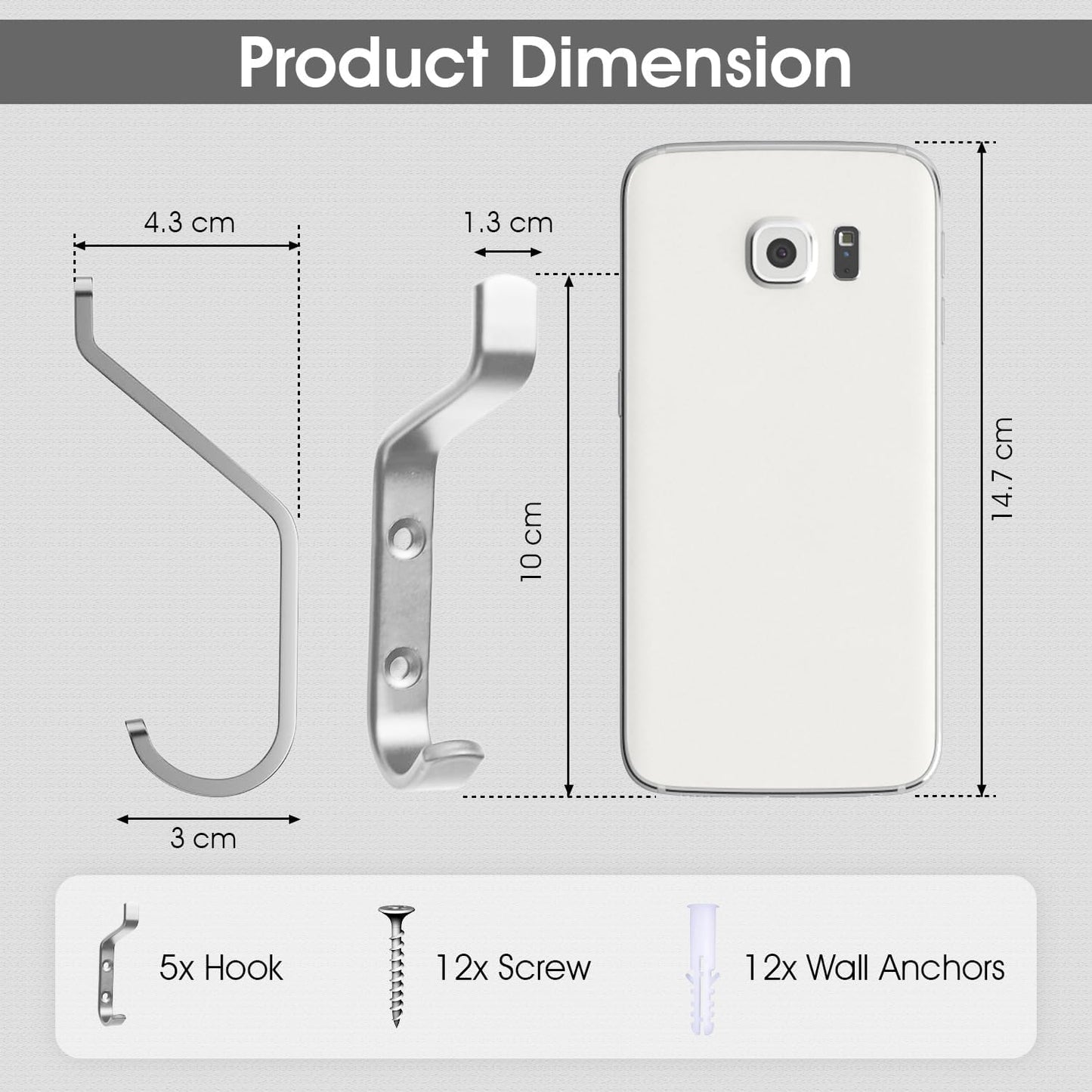 GlazieVault Coat Hooks – Door Hook (5 Pack) - Heavy Duty Wall Mounted - Premium Design Rust Free Hooks