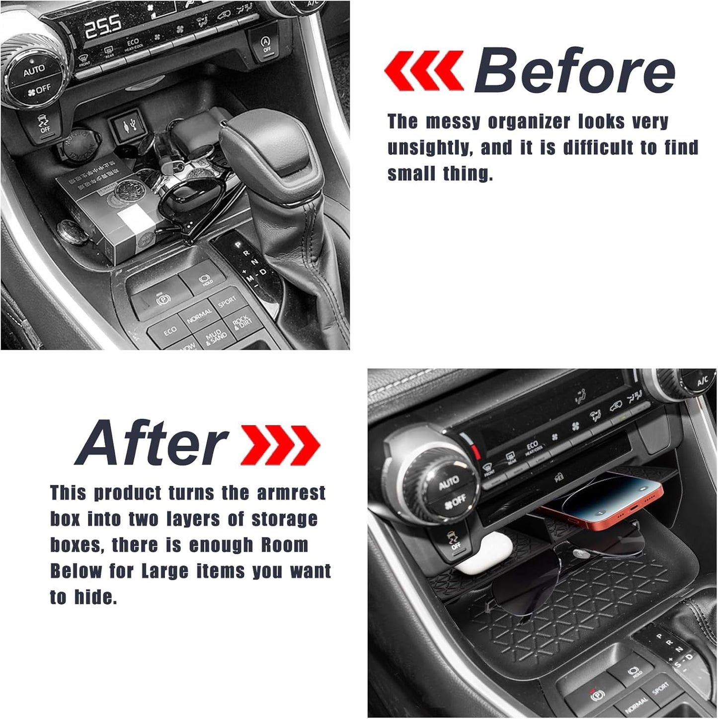 Center Console Organizer Compatible with Toyota RAV4 2024 2023-2019 Gear Shift Storage Tray Insert Divider Slot Box Secondary Interior Accessories