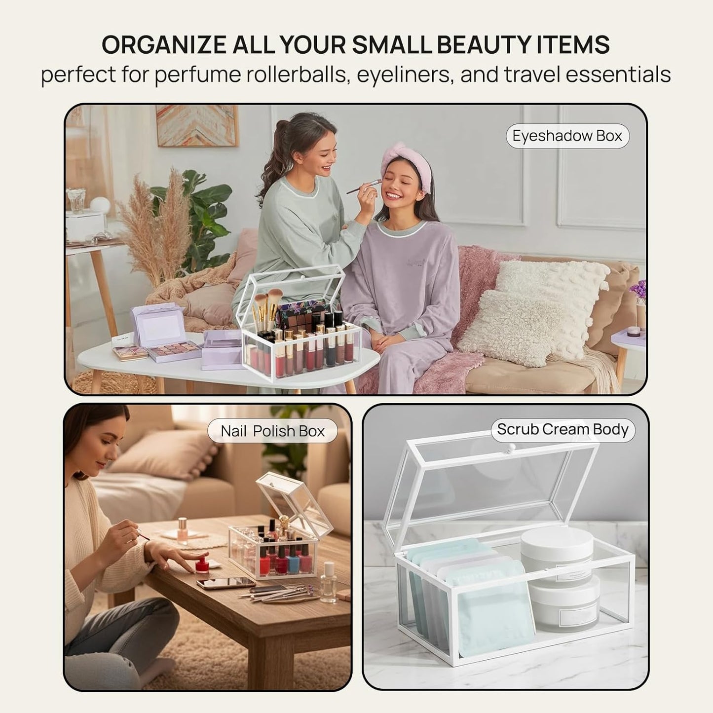 40 Lipsticks Organizer with Lid, Glass Display Box Fits Large Perfume & Skincare, Easy-Access Organiser for Vanity Countertop, Multifunctional Display Box in Any Rooms