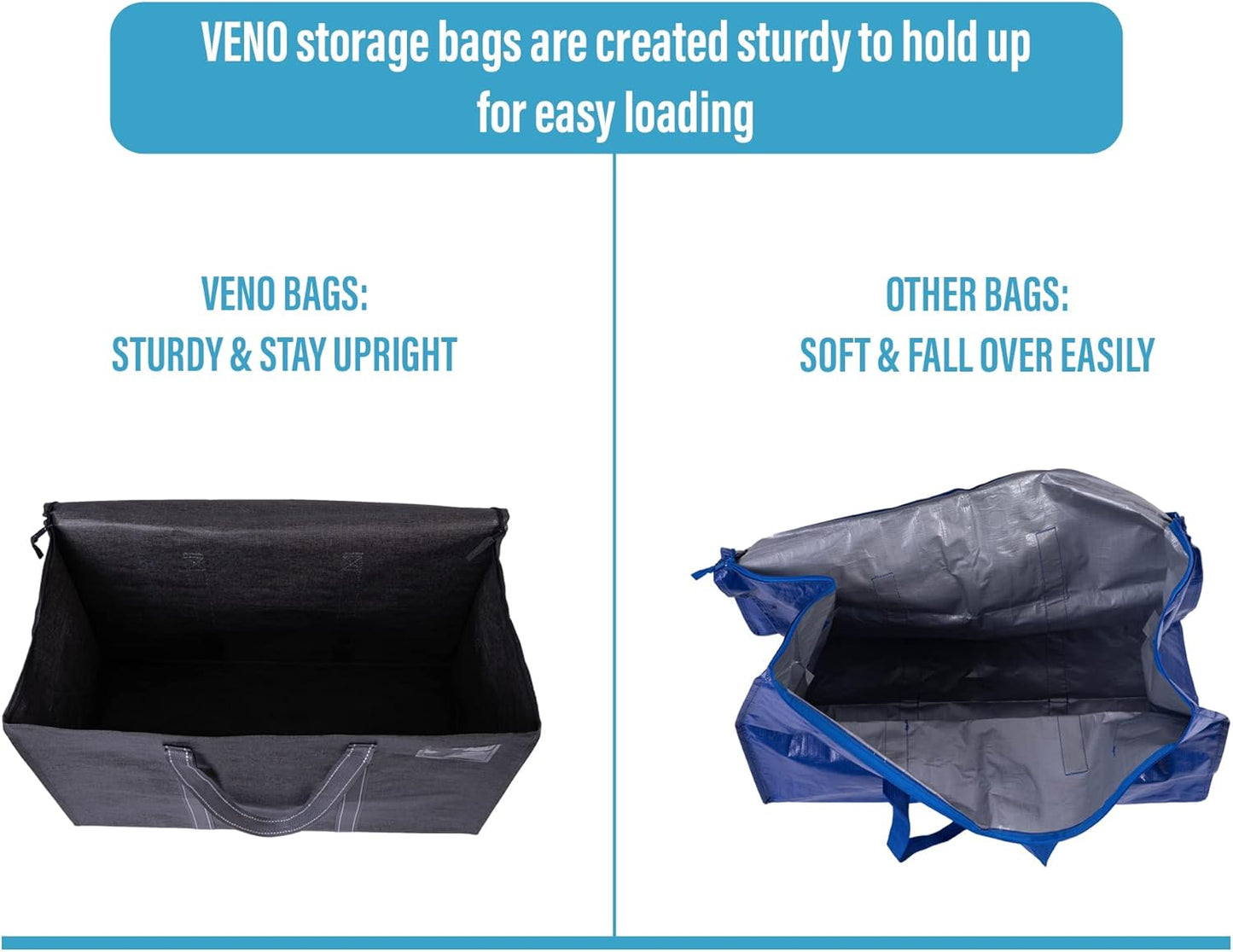 VENO 8 Pack Moving Bags and Large Christmas Storage Bins with lids. Alternative to Moving Boxes, Packing Supplies for College. Extra Large Heavy Duty Totes for Packaging (Dark Gray, 8 Pack)