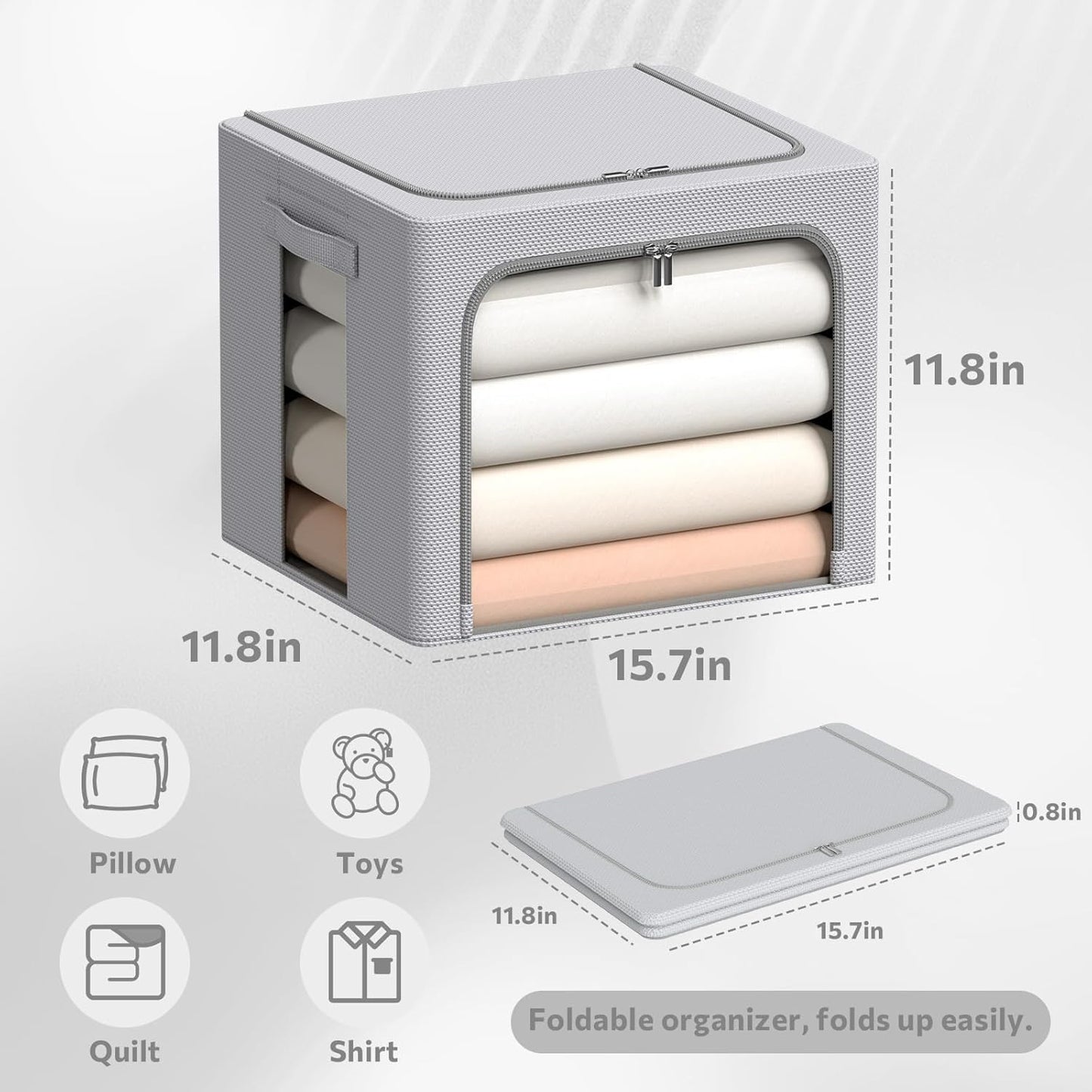 CYhom 3Pack Frame Storage Box - Clothes Storage Bin Bags Oxford Fabric Foldable Stackable Container Organizer Set with Clear Window & Carry Handles (Grey, X-Small-36L)