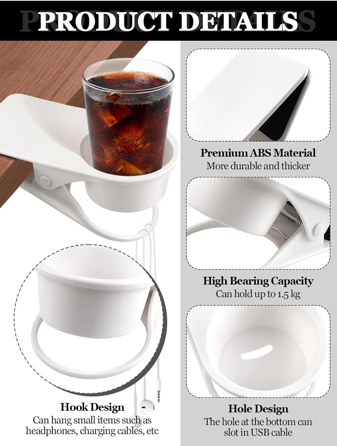 2PCS Drinking Cup Holder Clip, Kalolary Desk Bottle Cup Stand DIY Glass Clamp Storage Saucer Clip Water Coffee Mug Holder Saucer Clip Design for Home & Office, Black & White