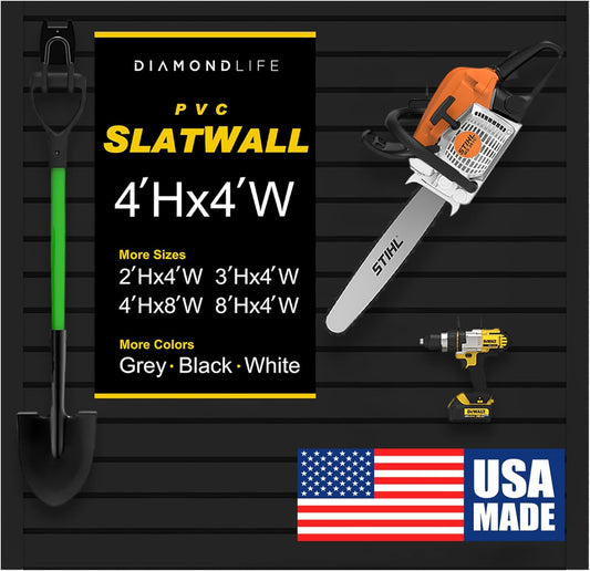 DLDIRECT 48" X 48" - Slatwall Panel Garage Organizer: Heavy Duty Wall Mounted PVC Rack, Interlocking Slat Paneling for Garage Storage, Slotwall Board, Shelves System