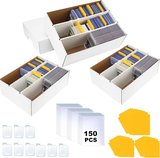 Sport Card Box 3 row Cardboard Storage Box White Bulk Trading Card Storage Collection Tray with 24 divider for MTG TCG