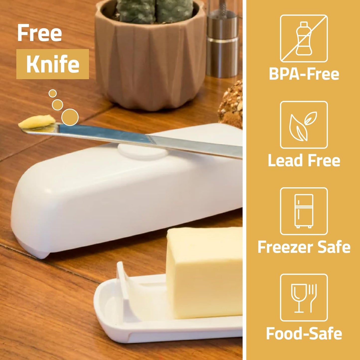 Butter Hub Butter Dish with Lid and Knife, Magnetic Butter Keeper, Easy Scoop, No Mess Lid, Plastic, Dishwasher Safe (Pistachio)