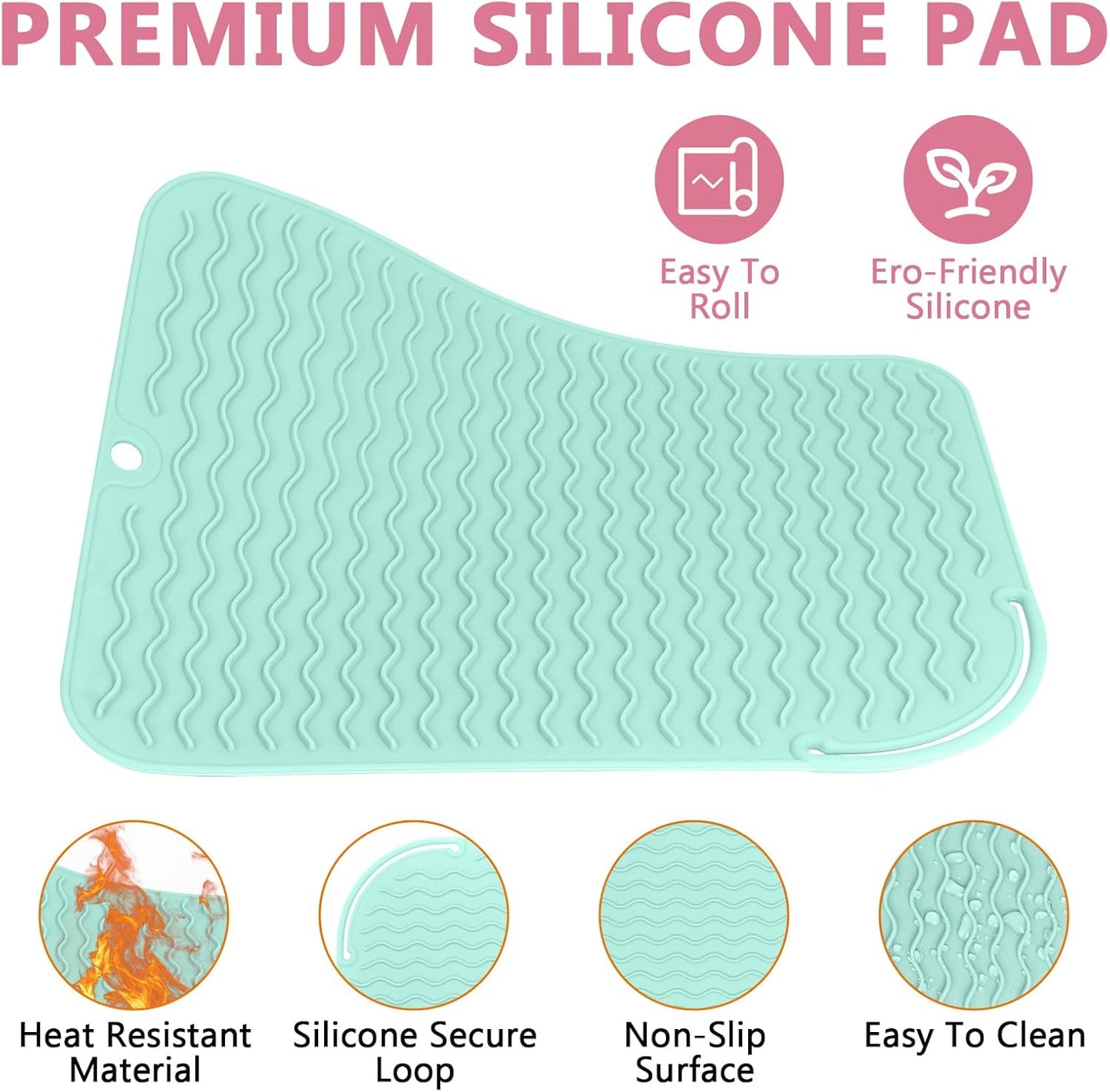 Larger Size Silicone Heat Resistant Mat for Curling Irons, Flat Irons, Hair Straightener and Other Hair Styling Tools, Portable Hot Tools Pad Cover for Travel Vanity Salon(12.0" x 9.0")