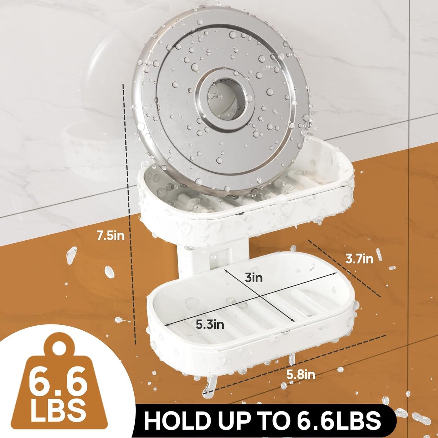 LEVERLOC Soap Dish Holder for Shower Double Layer Suction Cup Wall Mounted NO-Drilling Self Draining Removable Waterproof Strong Suction Bar Soap Sponge Holder for Shower Bathroom Bathtub Kitchen