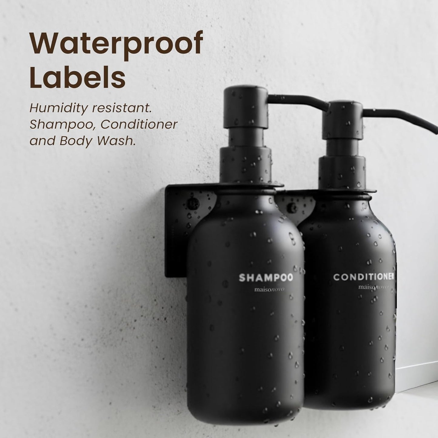 MaisoNovo Shampoo and Conditioner Dispenser - Shower Soap Dispenser Wall Mounted - 16.9 fl oz Set of 2 Black Plastic Bottles Black Pumps - 2 Chamber No Drill