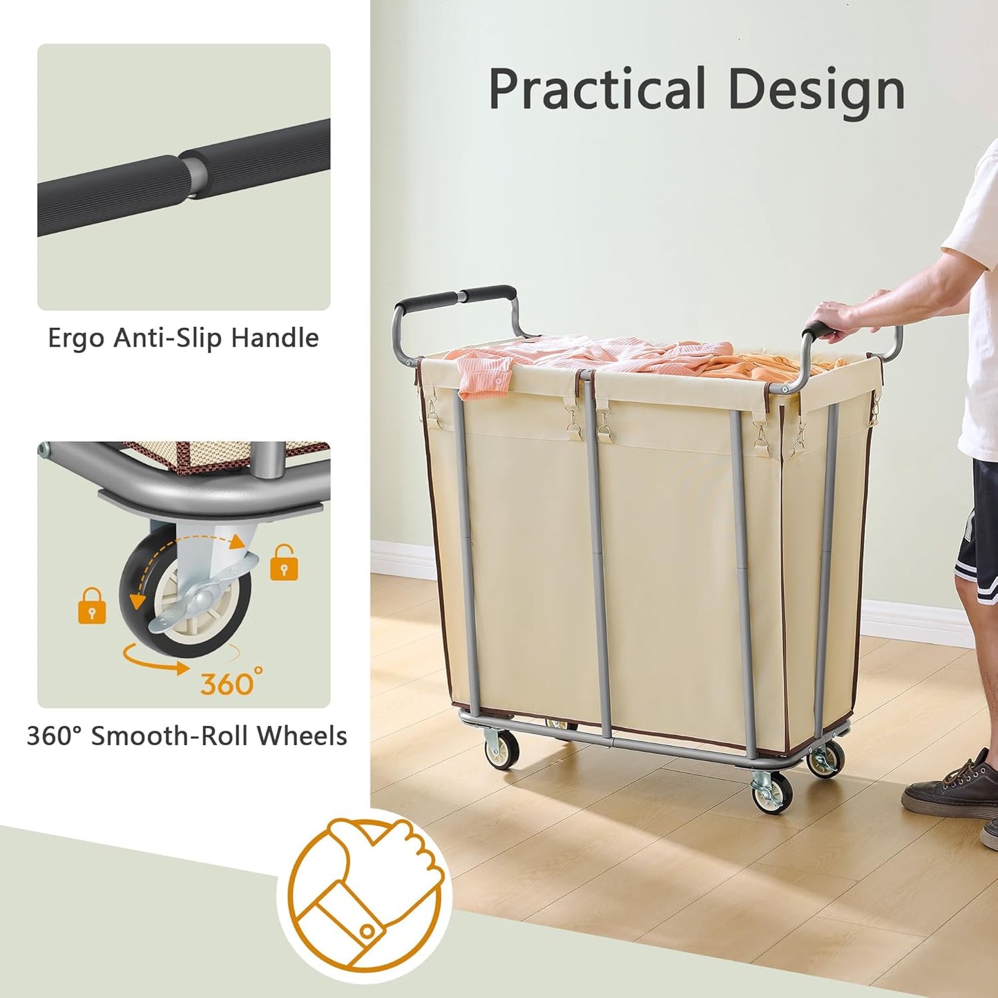 Large laundry hamper with Wheels, 2 Bag 360L Big Rolling Laundry Basket Sorter Cart, Extra Large Laundry Clothes Hamper, Heavy Duty Laundry Basket Organizer for Laundry Room,Bathroom
