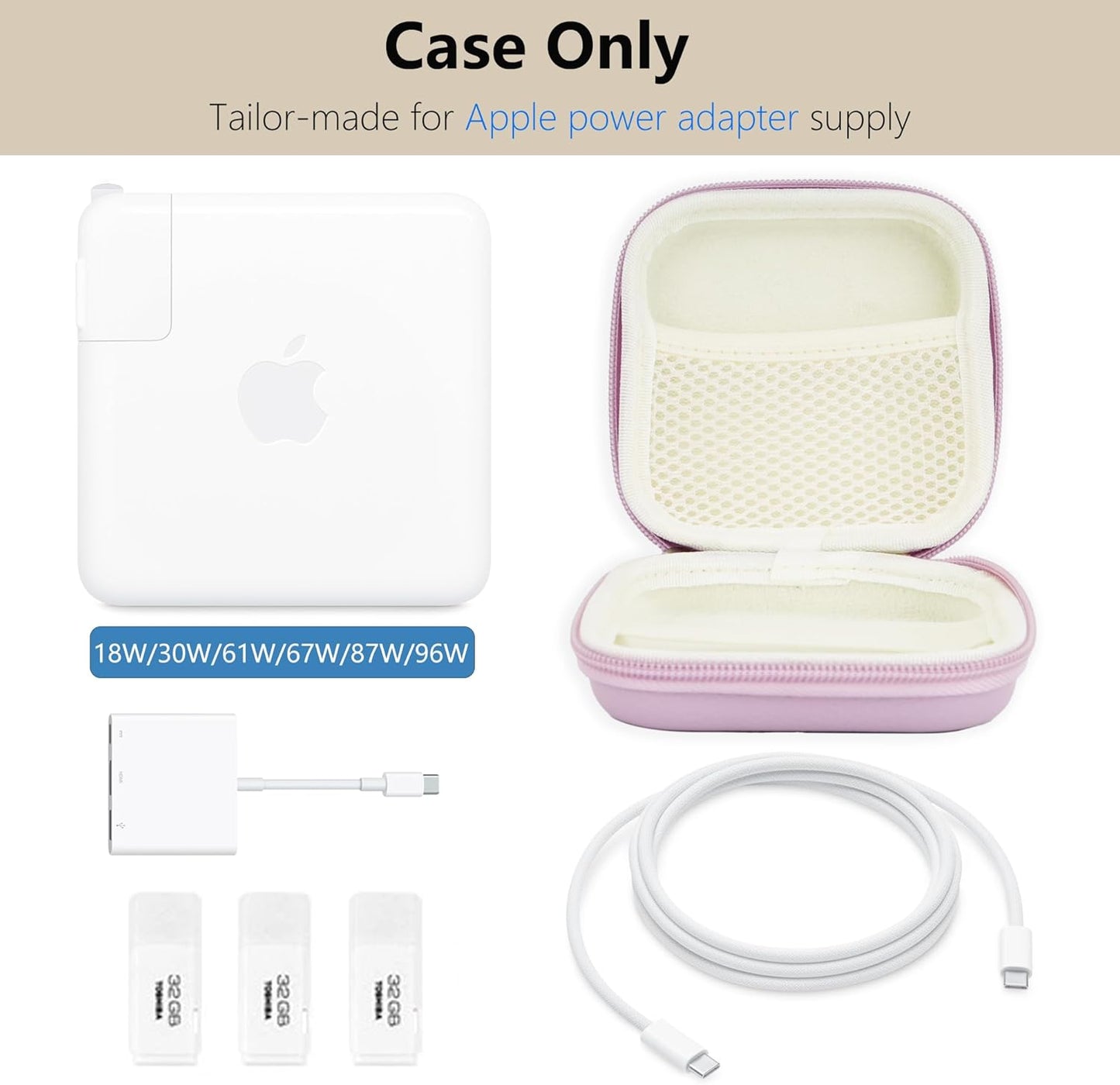 Charger Case for Macbook, Portable Tech Electronic Organizer Bag, Travel Storage Pouch for Laptop Accessories, MacBook Power Adapter, Charging Cords, USB Drives, Power Bank (Purple, M)