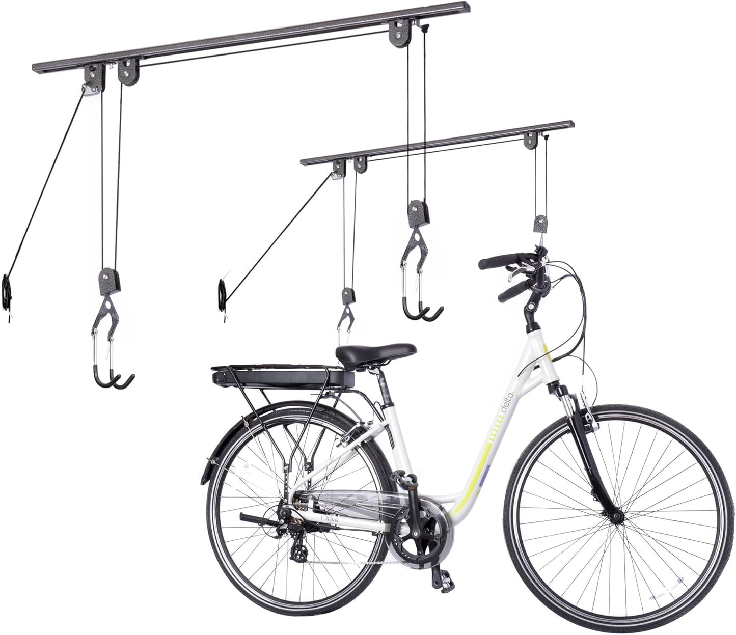 Bike Hoist- Heavy Duty for Space Saving - Road, Commuter & Mountain Bikes, Holds Kayaks & Ladders - No-Hassle Installation for Quick & Easy Access
