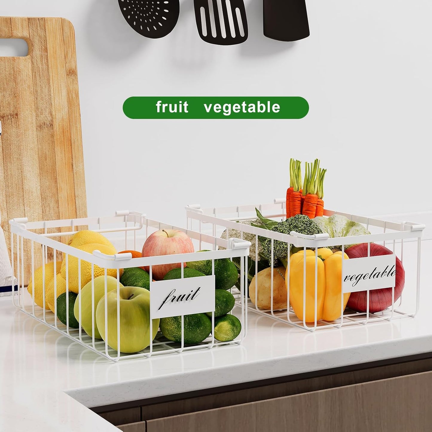 Freezer Organizer Bins -8 Pack Stackable Chest Freezer Organizer Baskets With Tag, For Kitchen, Cabinets, Cupboards, Counter Top, Freezer, Pantry. White