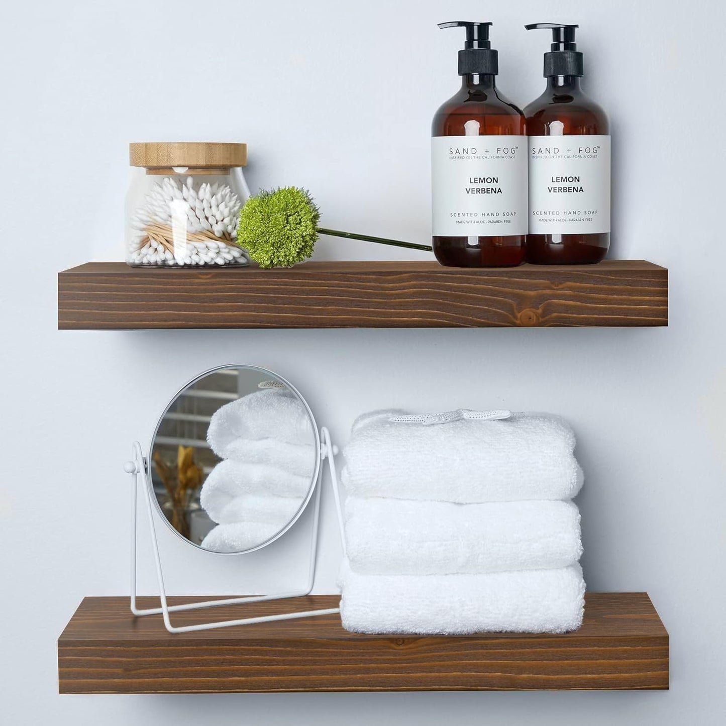Homeforia Classic Walnut 18 inch Floating Shelf, High End Solid Real Wood Small 18inch Floating Shelves for Wall Mounted, 18in Floating Shelves, Heavy Duty Bracket, 18 X 6.5 X 1.75 inches, Set of 4