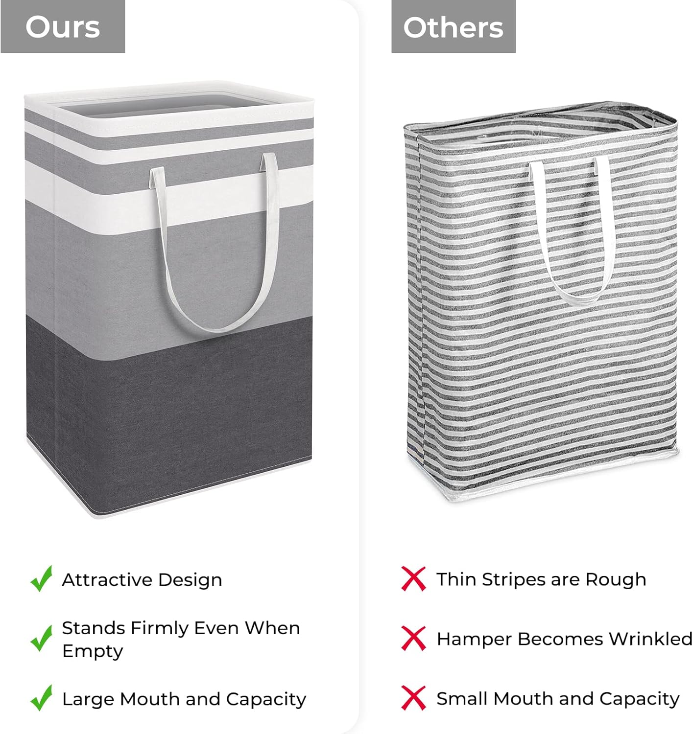HomeHacks 2 Pack Large Laundry Baskets, Waterproof, Freestanding Laundry Hampers, Collapsible Clothes Hamper with Reinforced Handles in Laundry, College Dorm, Bathroom, Bedroom (Grey+Blue, 88Lx2)