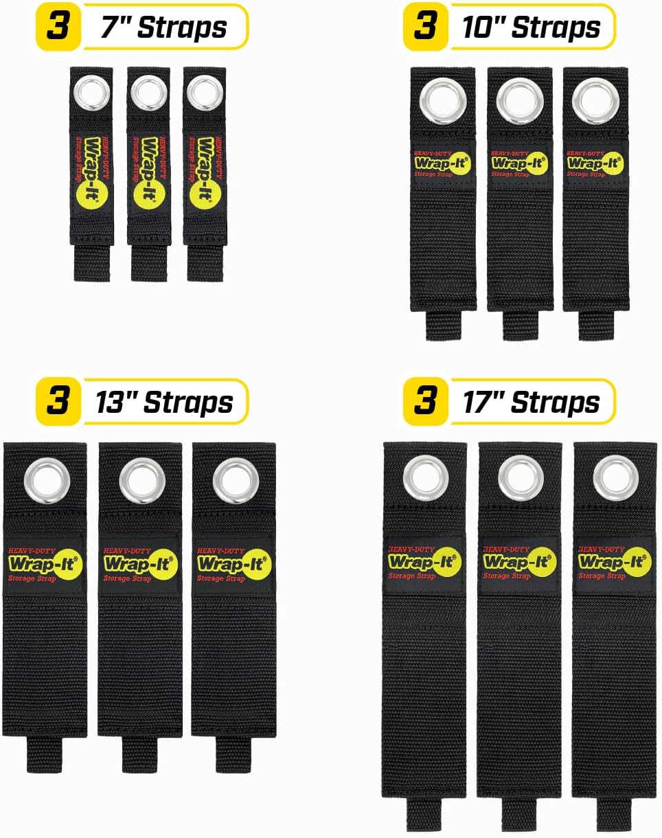 Heavy-Duty Wrap-It Storage Straps (Assorted 12 Pack) - Hook and Loop Hanging Extension Cord Organizer for Cable Management and Storage on Garage Wall, RV Gadgets and Appliances