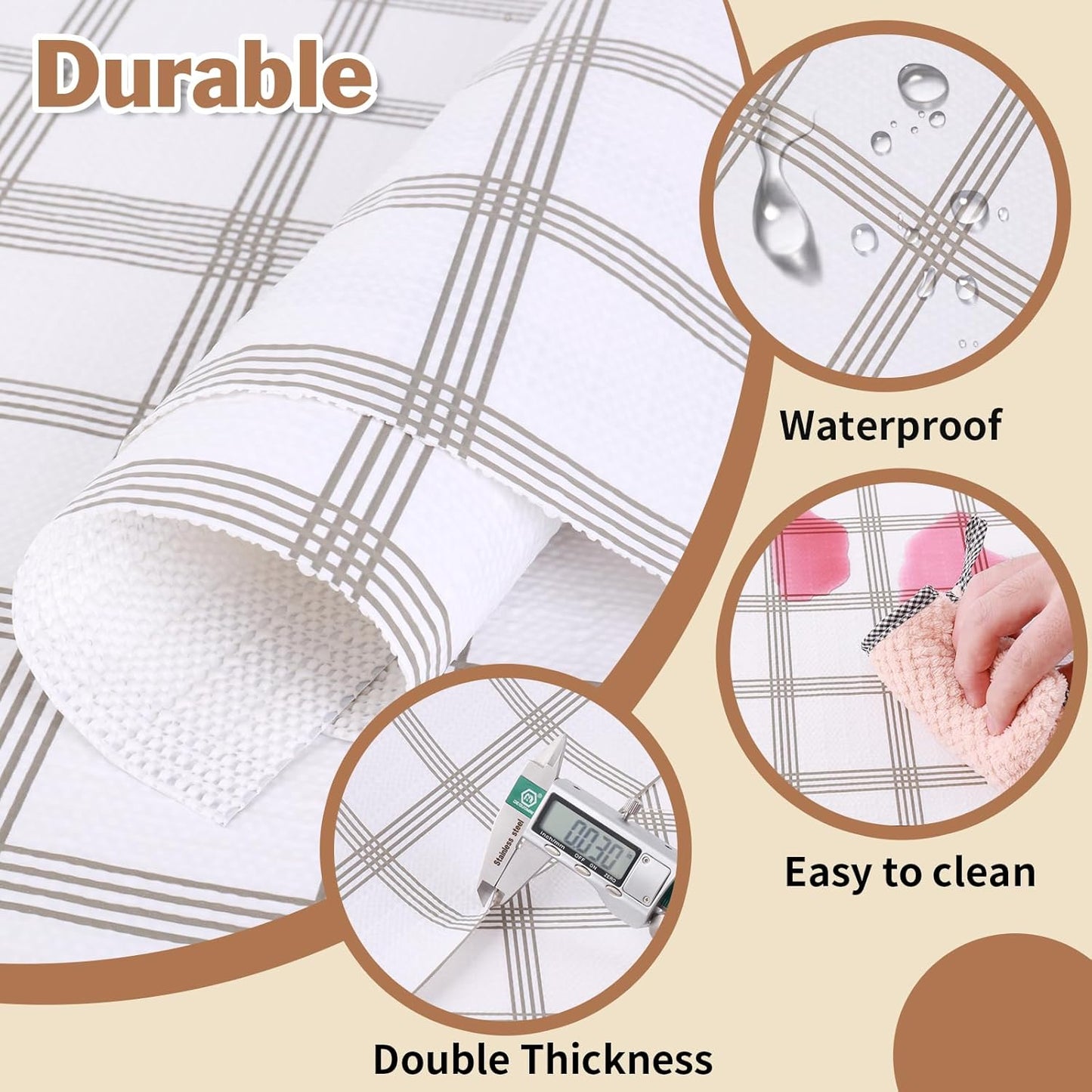 Drawer and Shelf Liner for Kitchen Cabinet: 17 in X 30 Ft Non Slip Waterproof Shelf Paper Non Adhesive Refrigerator Liners White Square Easy Liners for Bathroom Cupboard with Knife Tape Measure