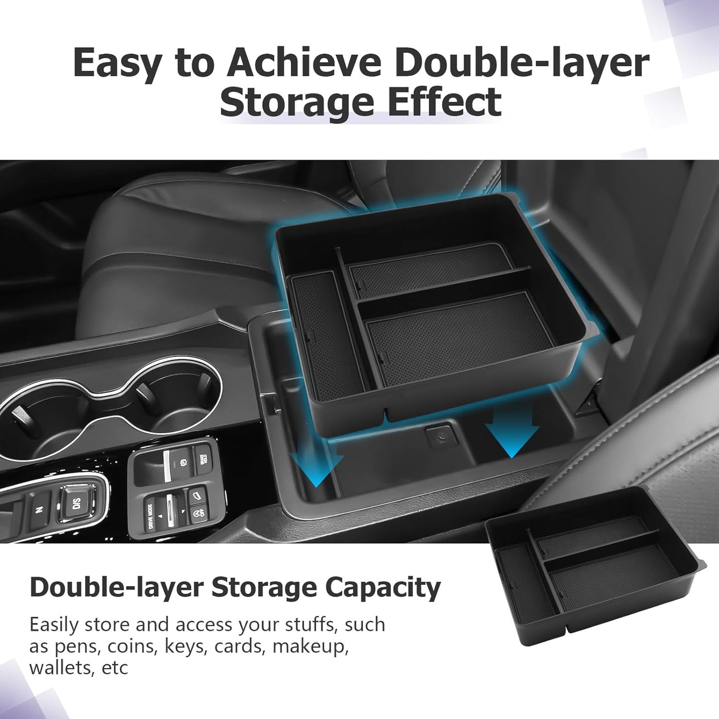 LUWU 2026 Honda Passport Accessories Compatible with 2023 2024 2025 Pilot & 2026 Passport Center Console Organizer,Center Console Cup Holder, Wireless Charging Protective Mat, Armrest Organizer 4PCS