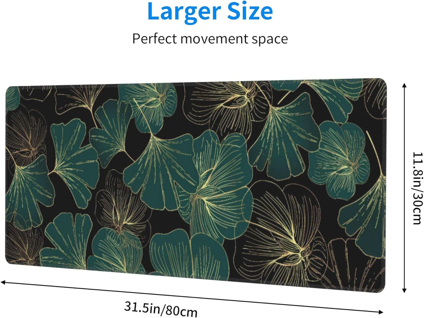 Ginkgo Leaf Large Mouse Pad, Gaming Desk Mat, XL Keyboard Desk Pad Mat for Desktop, 31.5"x11.8" Non-Slip Base Big Mousepad with Stitched Edges