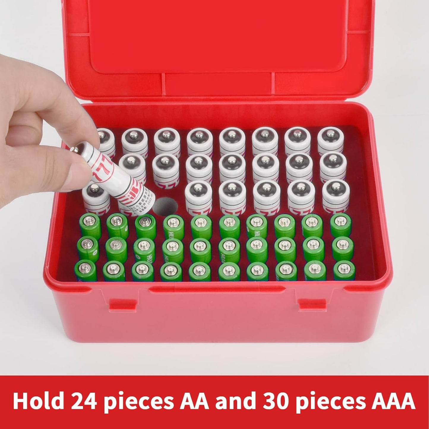 FULLCASE Battery Storage Organizer Holder Holds 54 AA AAA Batteries, Box Cases Garage Container, Home Drawer Organization Dispenser (Case Only) Red