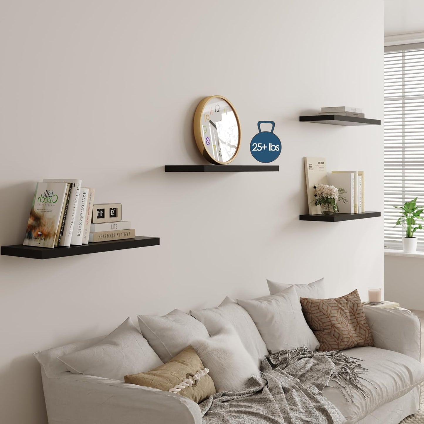 Wall Shelf Set of 3, Black Floating Shelves 36 in W x 10 in D x 1 in H, Wooden Floating Wall Shelf with Invisible Brackets for Living Room/Bedroom/Bathroom/Kitchen Storage and Decor