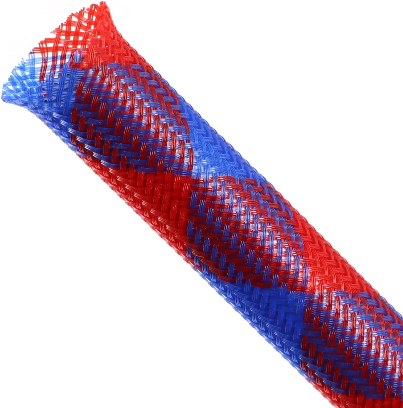 Braided Cable Sleeving, PET Expandable Braided Cable Sleeve, Flexible Mesh Sleeving Cord Management for Audio Video and Other Home Device, Cord Protector from Pets (Blue Red, 1/8" x 25ft)