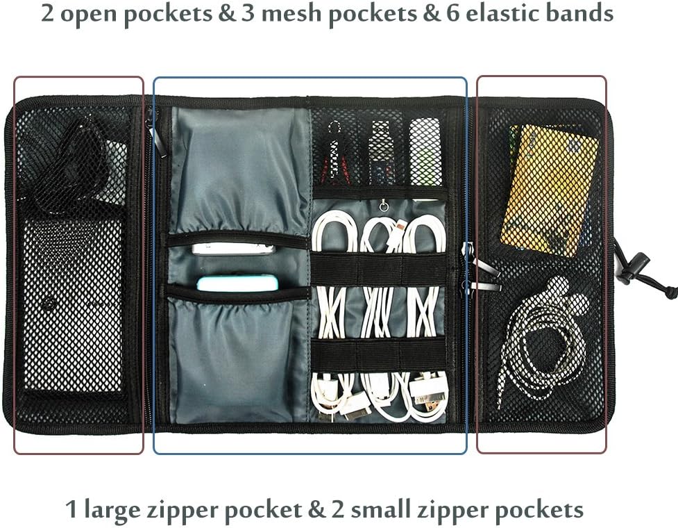 ProCase Electronic Organizer Cord Pouch, Travel Cable Charger Phone Accessories Bag Organizer Roll up Tech Carrying Case for USB Cables SD Memory Cards Earphone Flash Hard Drive -Red