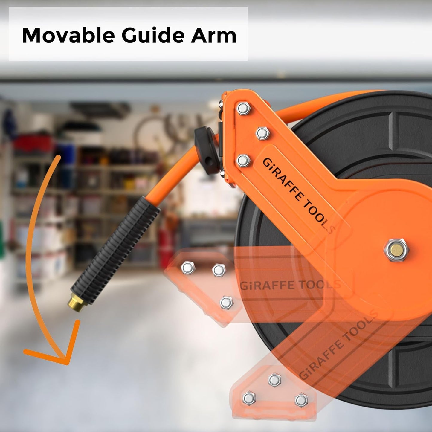Giraffe Tools TA15B Retractable Air Hose Reel Wall Mount 3/8" x 50 ft Hybrid Hose, Air Compressor Heavy Duty Steel Reel Auto Rewind 300PSI, 50ft, Tangelo