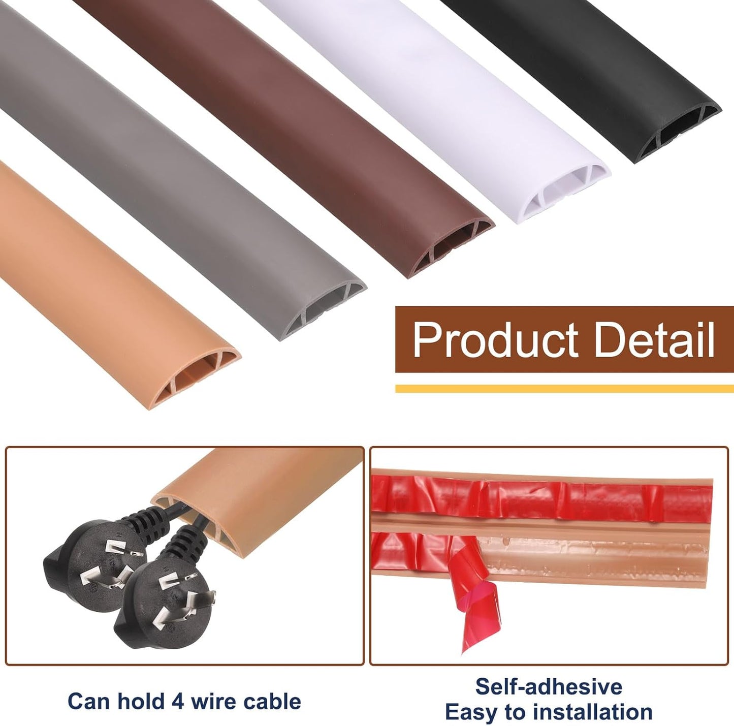 HARFINGTON 4ft Cord Cover Floor W0.6 x H0.33 Inner Channel PVC Hide Extension Cable Floor Wire Hider Wire Covers Protector for Prevent Cable Trips Cables Management, Grey