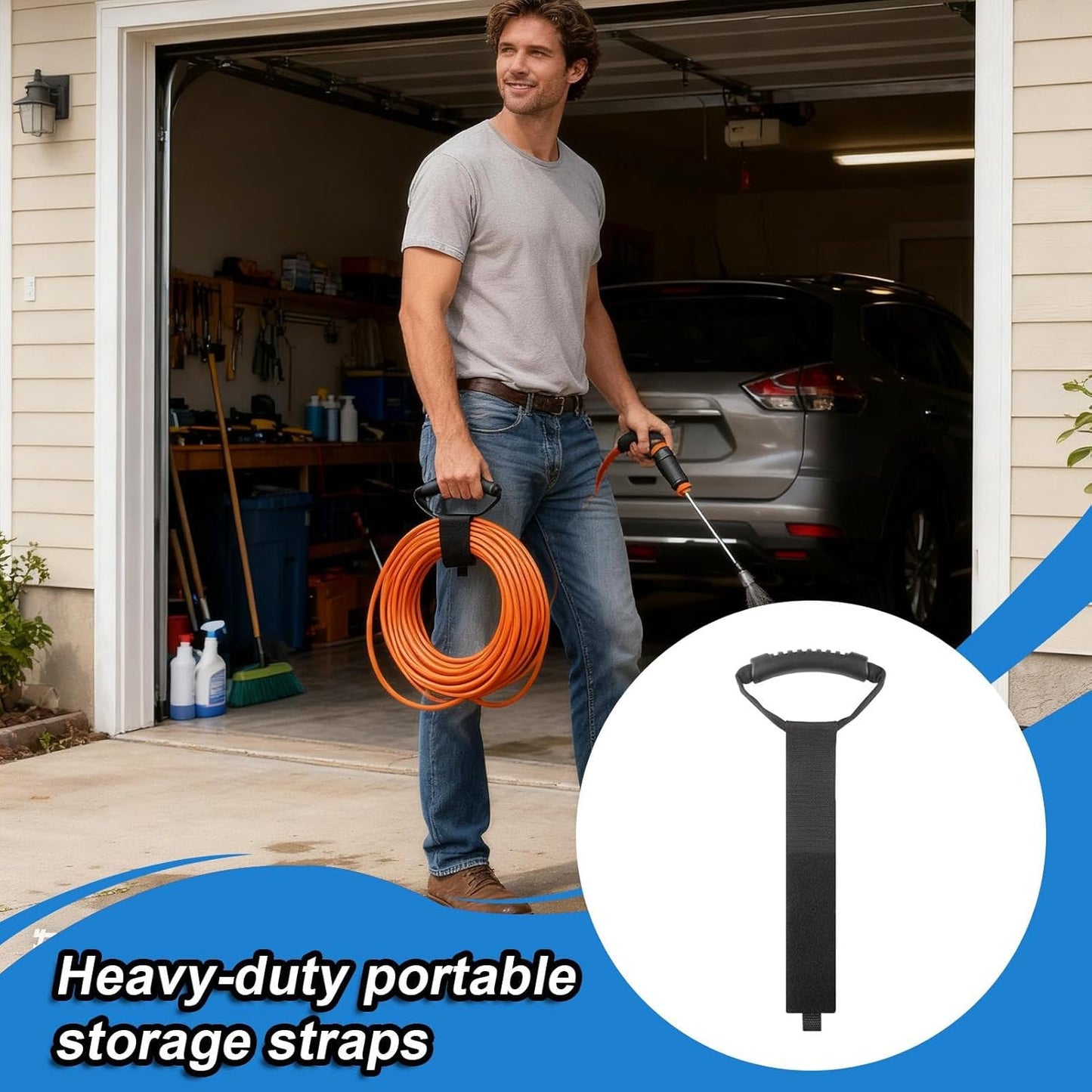 Cord Organizer Strap - Portable Extension Cord Holder with Handle | Sturdy Nylon Storage Strap for Workshop Garage Basement Utility Rooms Ensuring Easy Carry and Neat Cable Management