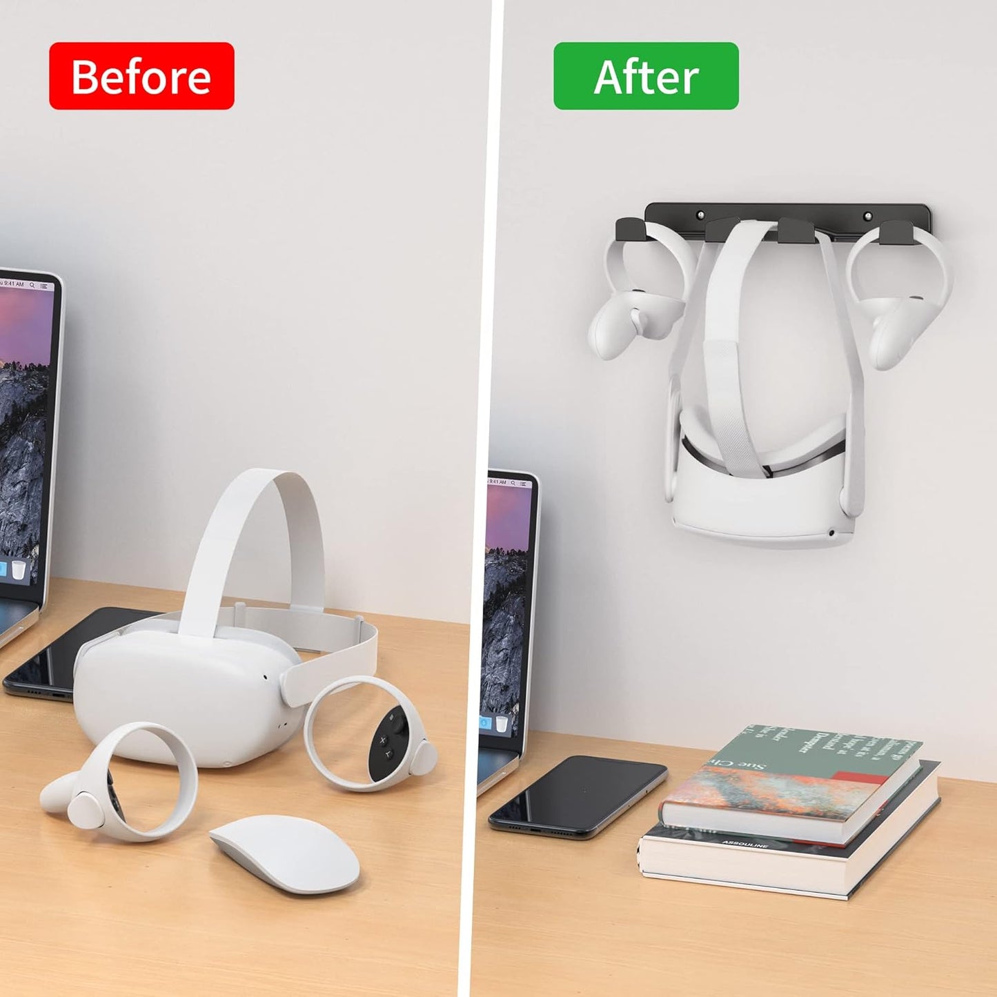 SOKUSIN VR Wall Mount - Storage Stand Holder Hook for Meta/Oculus Quest 2/3/Quest/Rift/Rift S/PSVR 2/Valve Index/HTC Vive/HP Reverb G2/PlayStation VR Headsets, Gaming Controller Hanger Space Saving