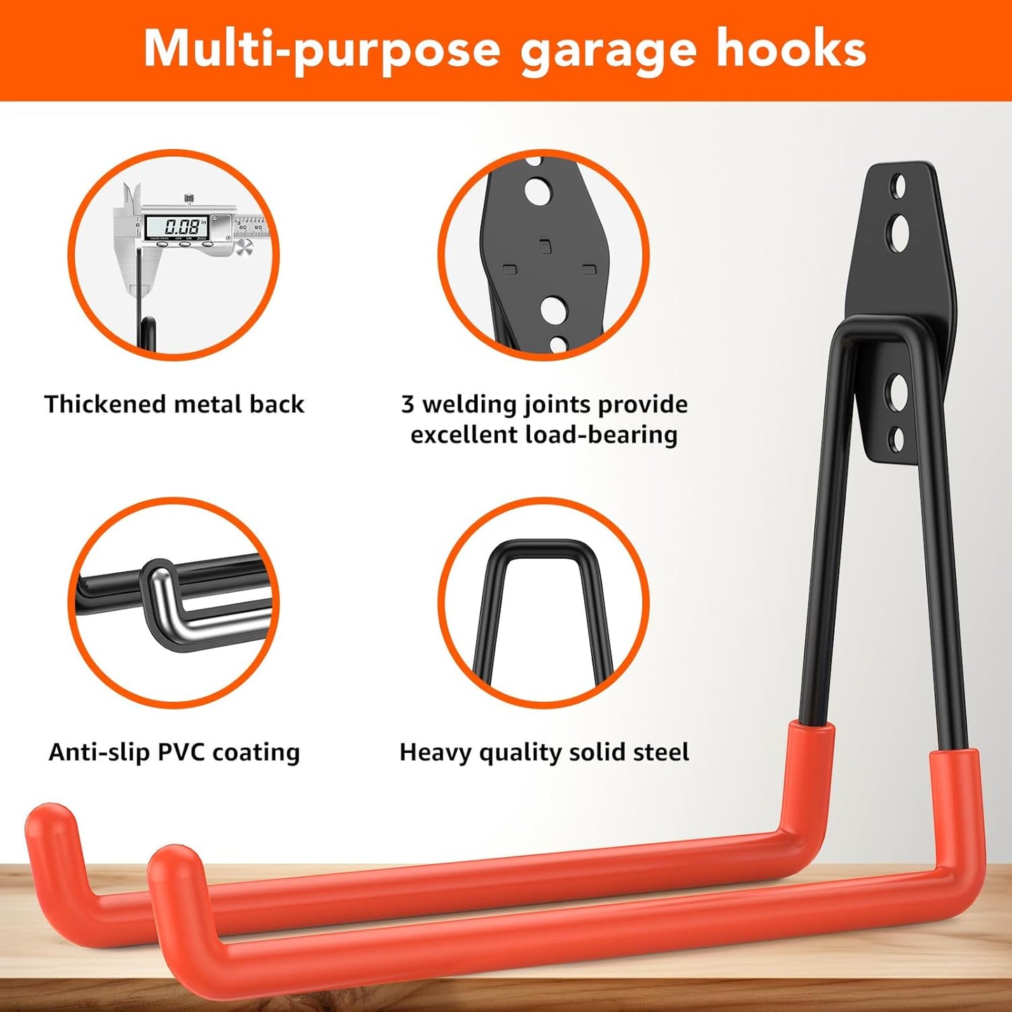 16 Pack Garage Hooks with Anti-Slip Coating Heavy Duty Wall Mount Hooks for Garage Storage and Hanging Hoses Bike Garden Tools Ropes etc