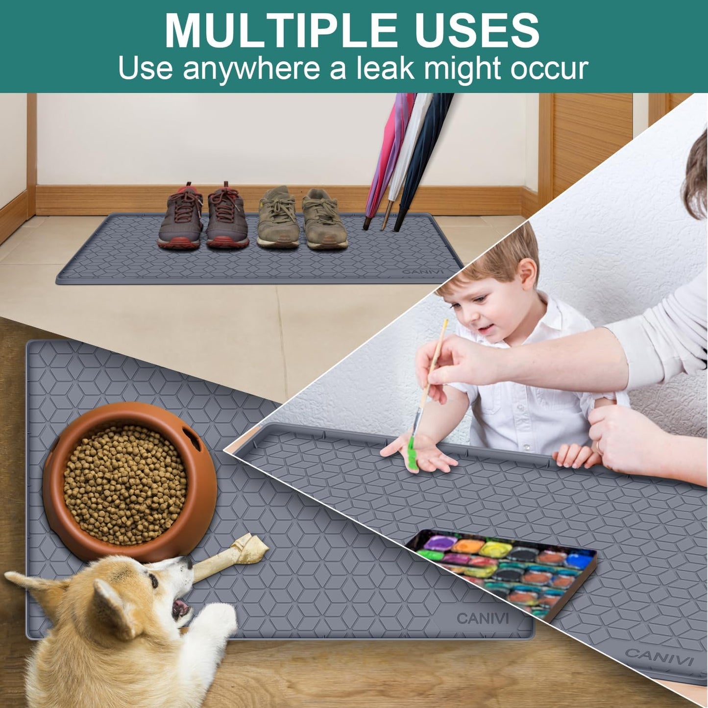 Under Sink Mat, 34" x 22" Waterproof Silicone Under Sink Tray for Kitchen & Laundry Cabinets, Kitchen Cabinet Shelf Protector, Up to 3.3 Gallons Liquid, Fits 36 inch Standard Cabinet(Grey)