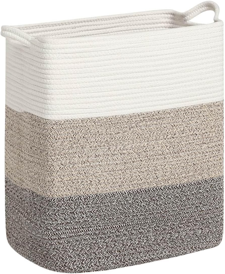 Tall Laundry Basket With Handles,Woven Cotton Rope Big Laundry Hamper Sorters,Versatile Storage for Dirty Clothes,Baby Toys,and Blankets in Bathroom, Nursery,and Living Room (Gradient Brown, 68L)