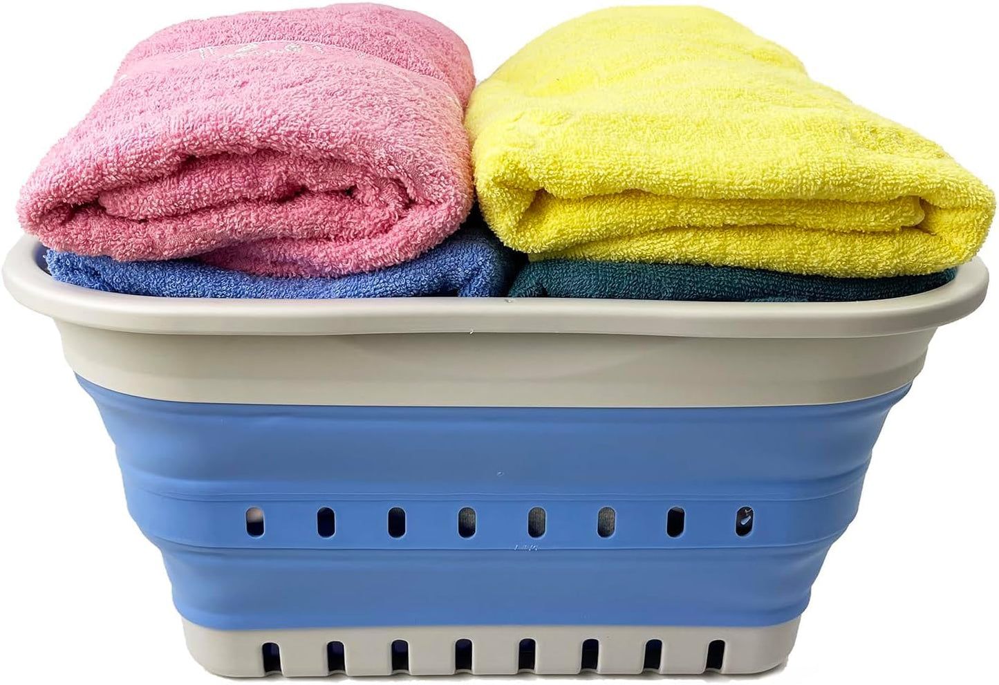 SAMMART Collapsible Plastic Rectangular Laundry Basket - Foldable Pop Up Storage Container/Organizer - Portable Laundry Hamper - Space Saving (Grey/Little Boy Blue, 19L)