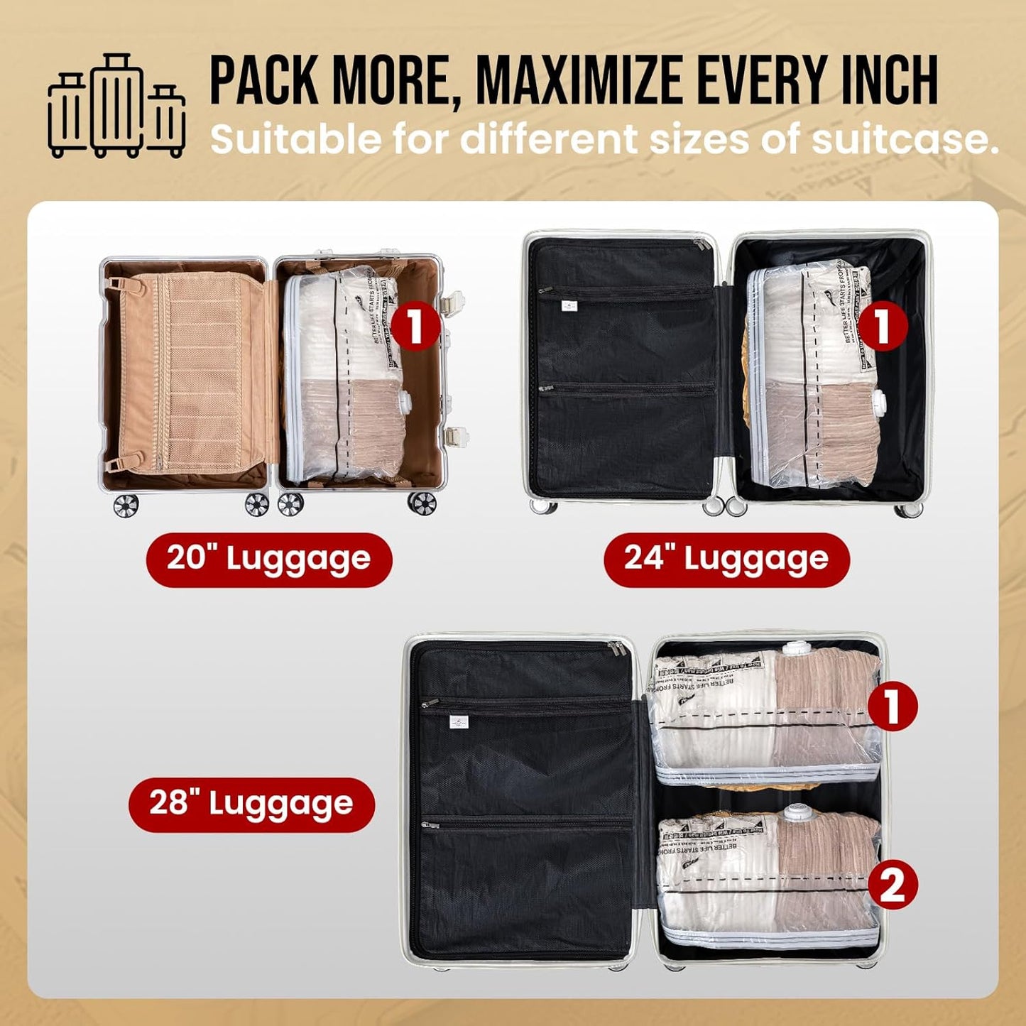 TAILI Cube Vacuum Storage Bags 4 pack, Medium Size (25x19x11 inch), Vacuum Seal Bags for Clothing, Travel Compression Packing for Clothes, Blankets, Baby Clothes, Travel Accessories