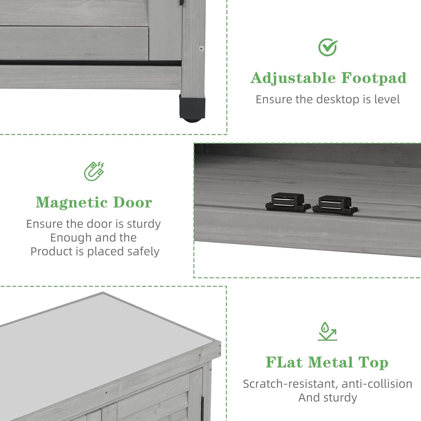 Outdoor Potting Bench with Storage Cabinet and Metal Top, Wood Workstation for Outdoor Patio, Garden (Light Grey, 31x17x36‘’)