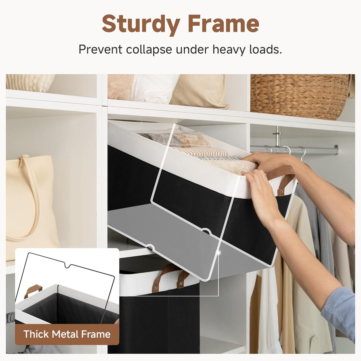 StorageWorks Storage Bins, Fabric Storage Bins for Shelves, Extra Large Storage Baskets with Metal Frame, Closet Baskets and Bins with Handles, Jumbo, Black and White, 2-Pack