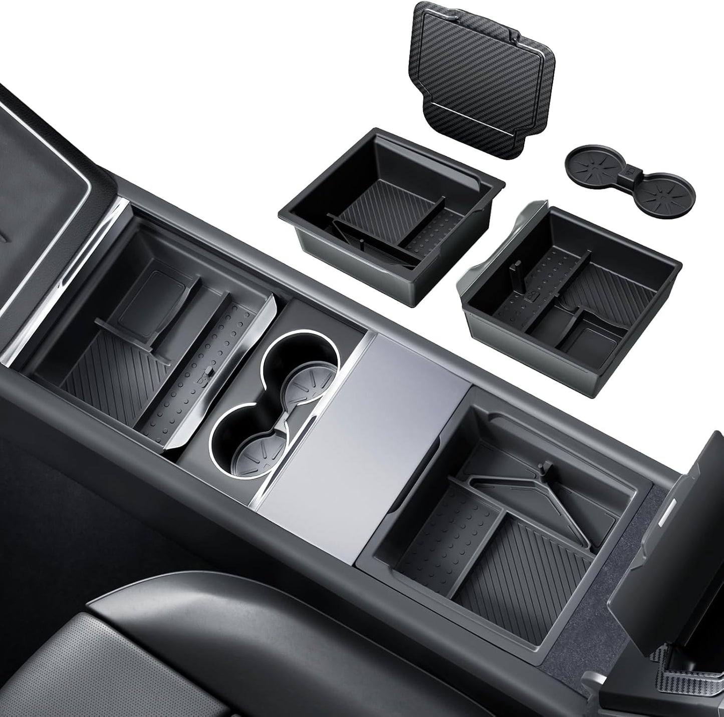 REEVAA 2026 Tesla New Model Y Juniper Accessories - Center Console Organizer [Maximized Space | OEM Fit & Noise-Free] 2-Layer Material, Fit for Model Y 2025-2026, 4PCS, Black