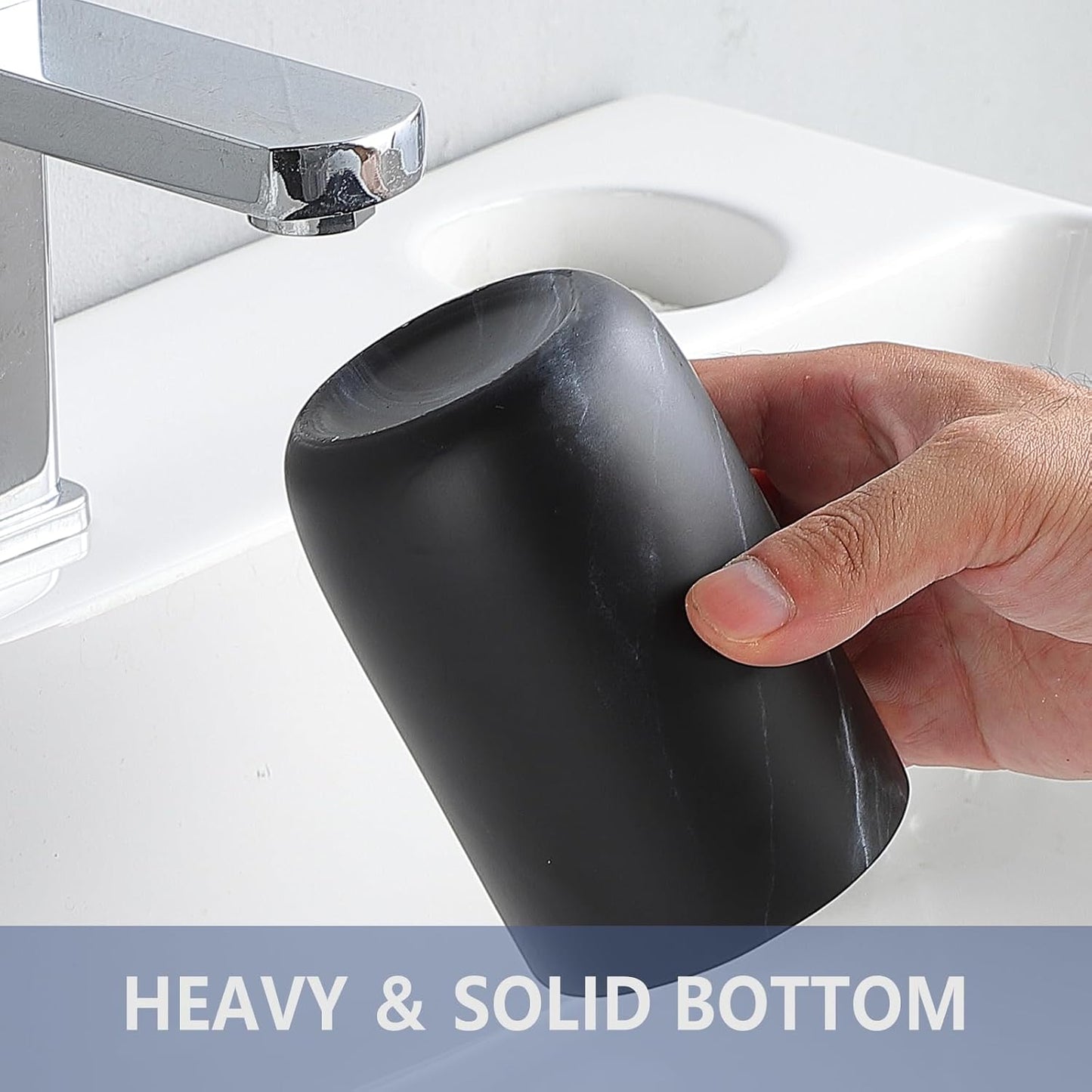 Marble Black Toothbrush Holders for Bathrooms - 2 Cups Ceramic Toothbrush Toothpaste Holders Set, Bathroom Tumbler Cups Reusable Toothbrush Cup Black Mouthwash Cup, Bathroom Counter Organizer
