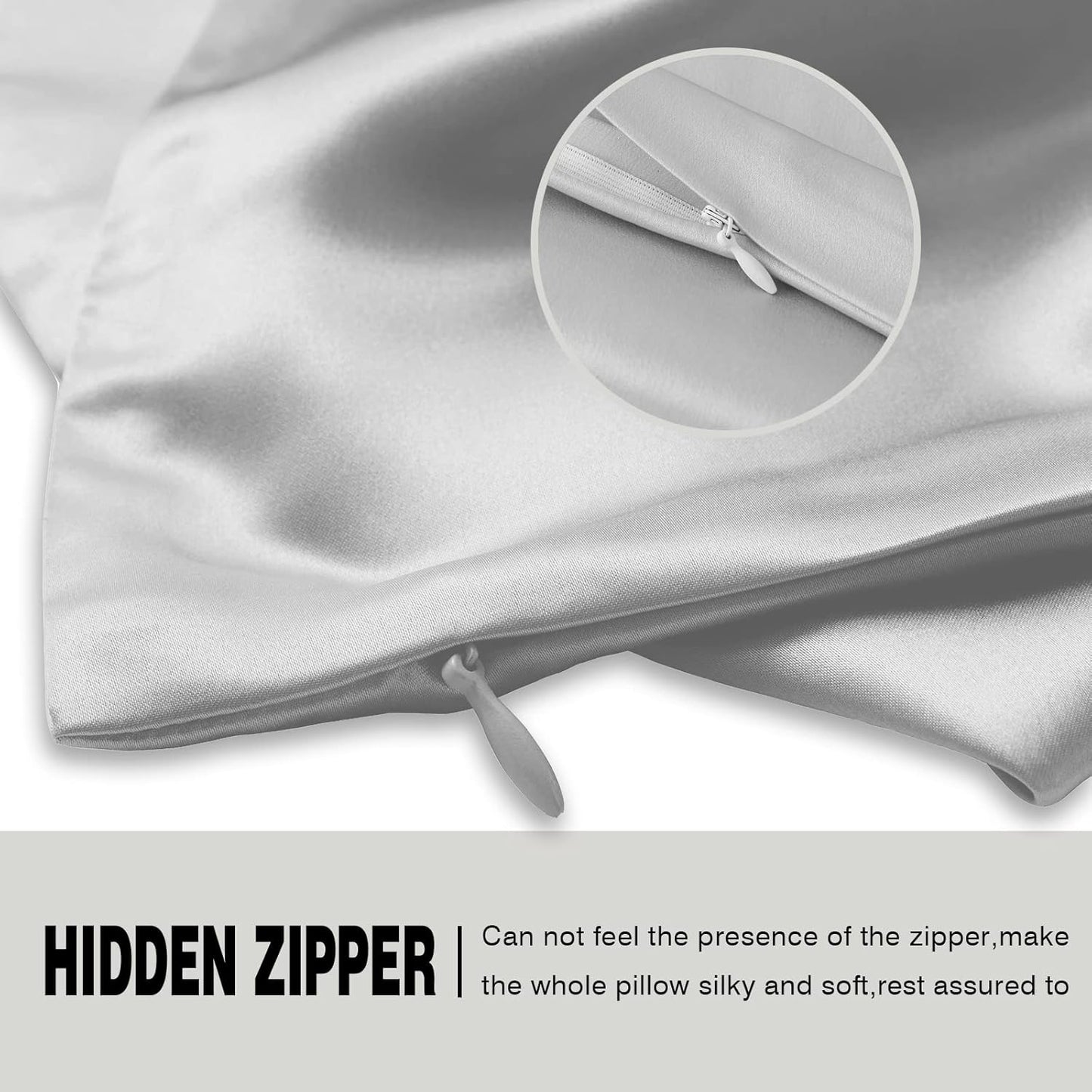 Natural Mulberry Silk Pillowcase for Hair and Skin Standard Size 20"X 26" with Hidden Zipper Soft Breathable Smooth Cooling Silk Pillow Covers(Silver Grey,Standard,1Pcs)