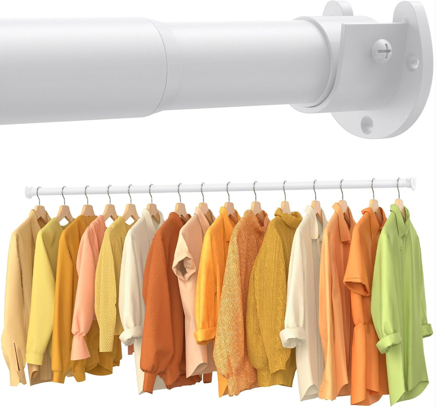 Closet Rods for Hanging Clothes, 17-69 Inch No-Cut Stepless Adjustable Closet Rod, 1.3 Inch Heavy Duty Metal Closet Hanging Rod with Brackets, White Closet Bar for Closet, Laundry Room, RV, Wardrobes
