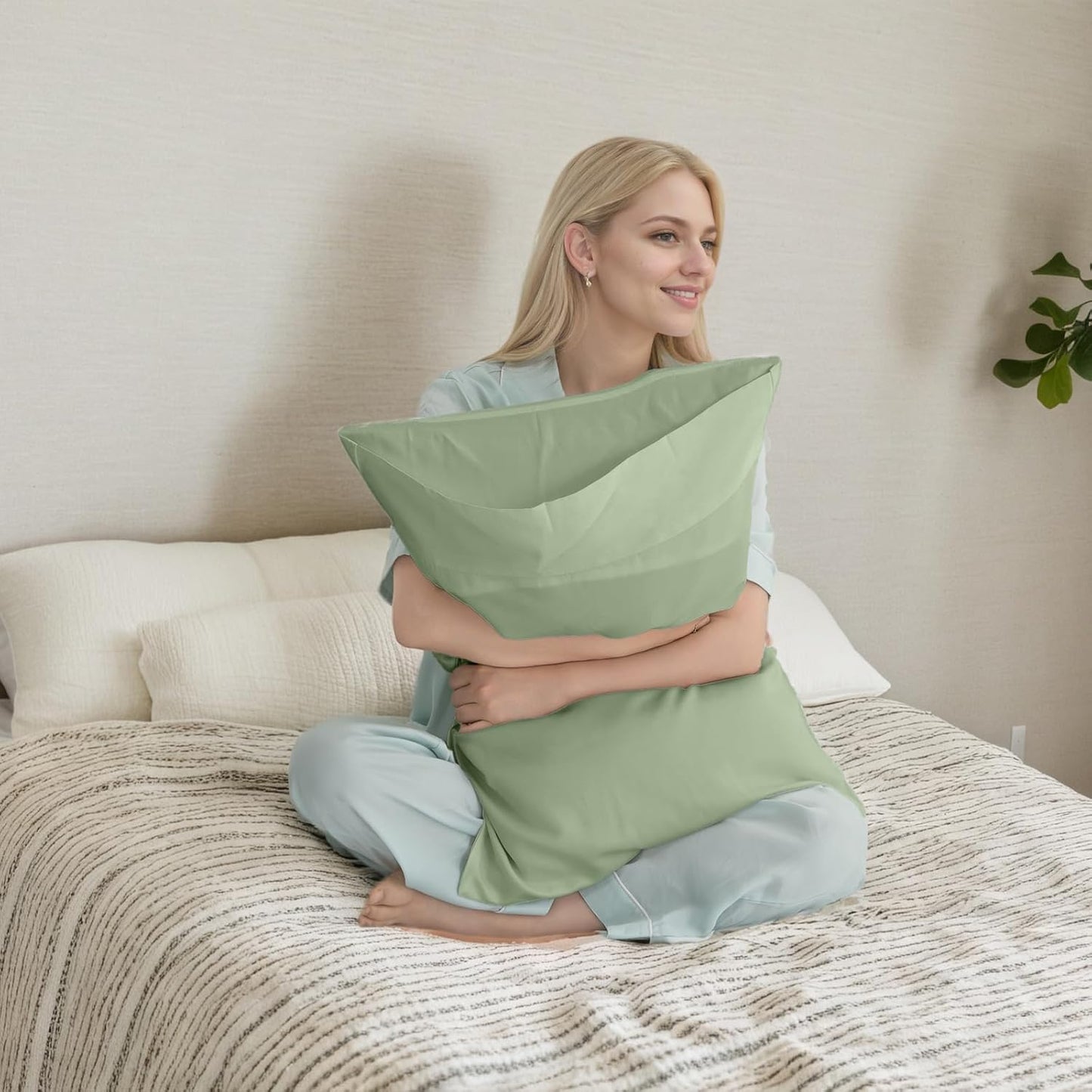 TELUS Pillow Cases Queen Size 2 Pack, Bamboo Rayon & Lyocell Pillowcase with Envelope Closure, Cooling Breathable Pillow Cover for Hot Sleeper & Night Sweats, 20x30 inch, Sage Green
