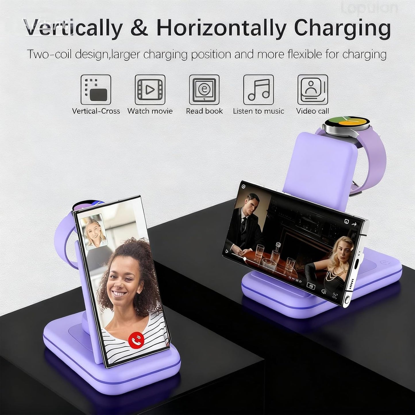 Wireless Charging Station for Samsung/Android, Fast Wireless Watch Charger Station Compatible for Samsung Galaxy S25 Ultra/S24/S23+/Z Flip 7/6 Fold 7/6, Watch8/7/Pro/Active 2 Galaxy Buds3/2 Pro(Purple