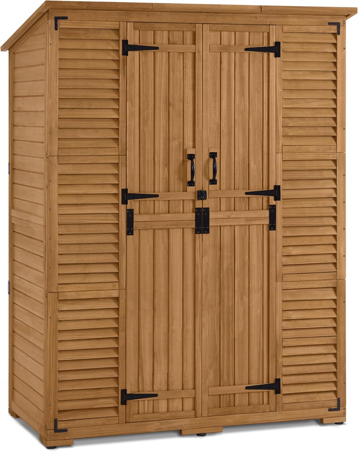 Macrout Large Outdoor Storage Cabinet with 6 Shelves (4.8 x 2.2 x 6.5 ft), Outside Storage Shed with Lock, Wooden Garden Shed for Yard Patio Lawn, 1738 (Natural)