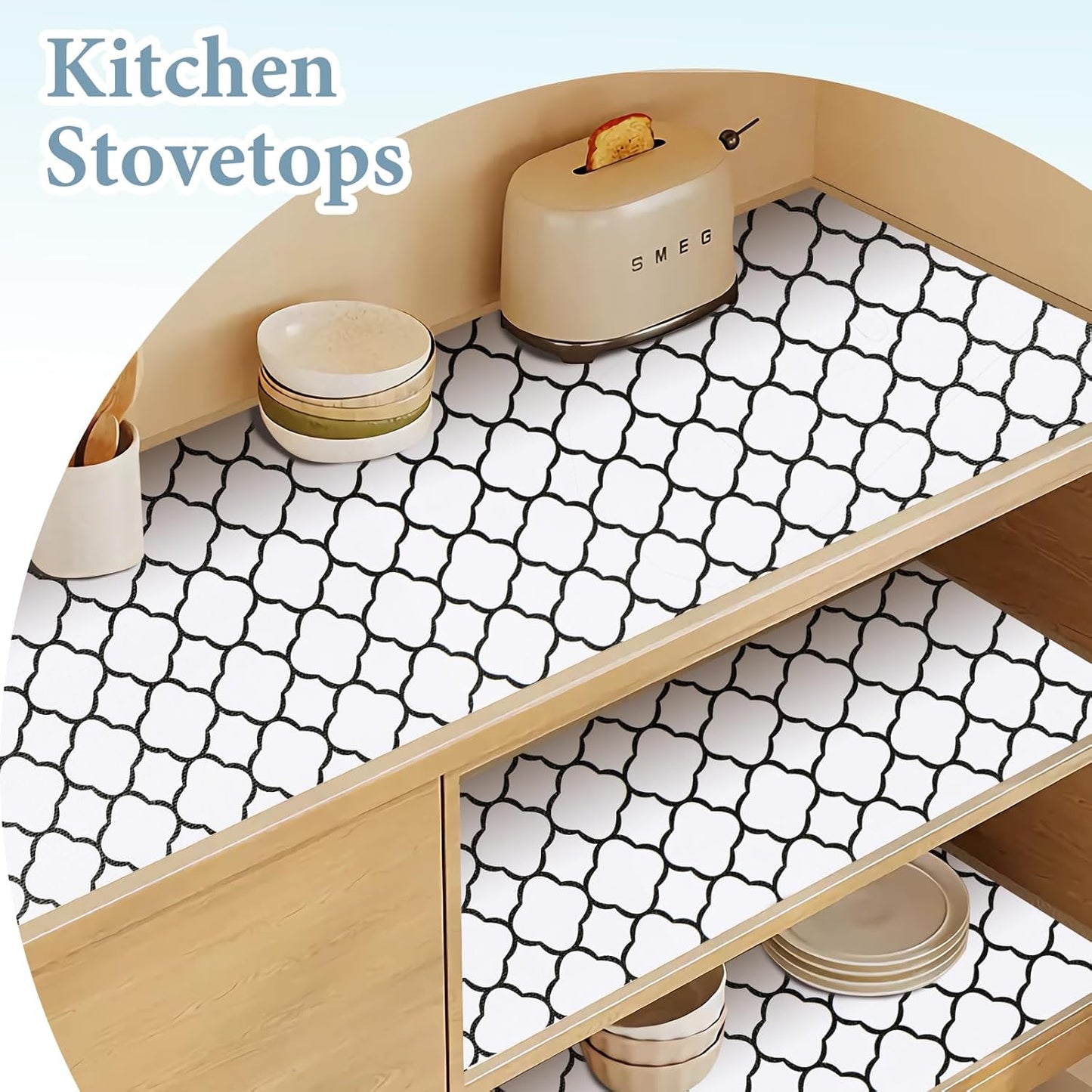 Shelf Drawer Liners for Kitchen Cabinets 11.8 x 236 Inches Non Adhesive Drawer Liner Thickened Refrigerator Liner Black Quatrefoil Strong Non-Slip Paper for Tool Box with Knife and Tape Measure