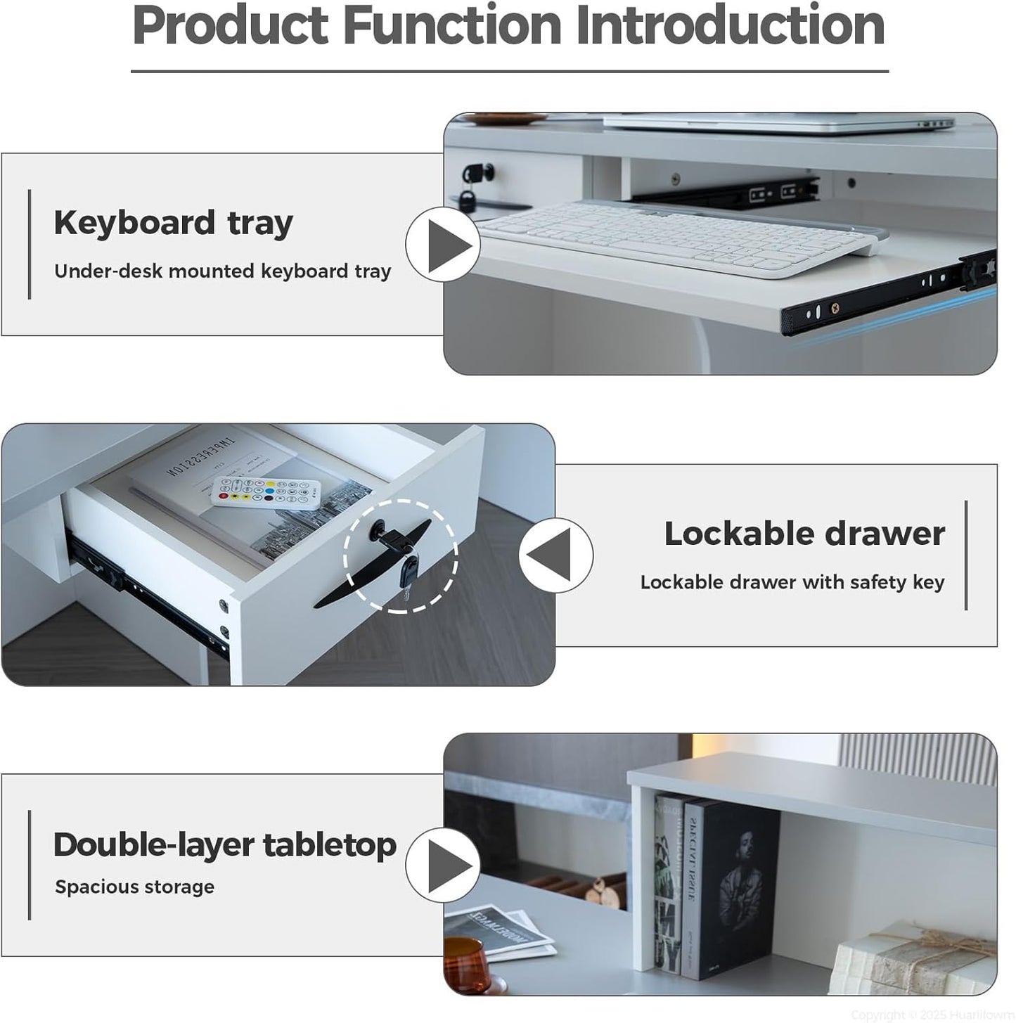 L Shape Reception Desk with Counter, Lockable Drawer, Keyboard Tray, and Double-Layer Storage for Salon, Office, or Clinic(White+Gray/Left, 63" L*24" W*39" H)