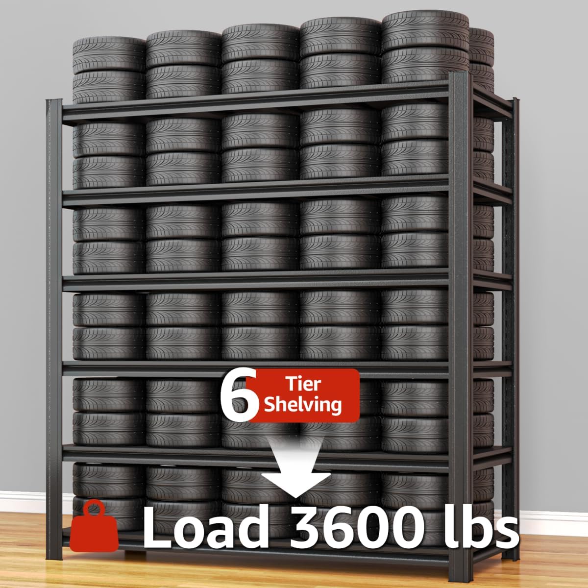 Extra Big/Large 55.12"Wide Father&I Industrial 6-Heavy-Dudy-Shelf-Rack Tall Metal/Steel Adjustable Garage Bin Storage Shelving Stand Shelves Units/System for Shed, 84" H*55.12W * 24" D, Black