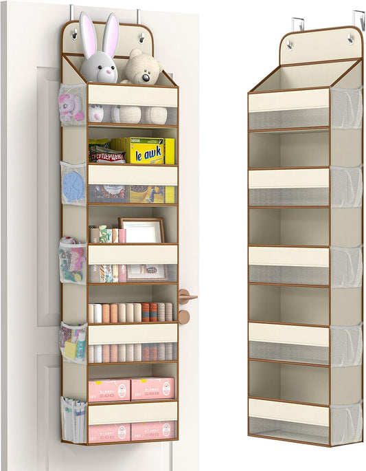 LAMU 5 Tier Over the Door Organizer Hanging, Swing - Proof Closet Behind Door Storage with 5 Large Pocket and 10 Side Pockets, Back of Door Organizers for Bedroom, Nursery and Bathroom (1 Pack, Beige)