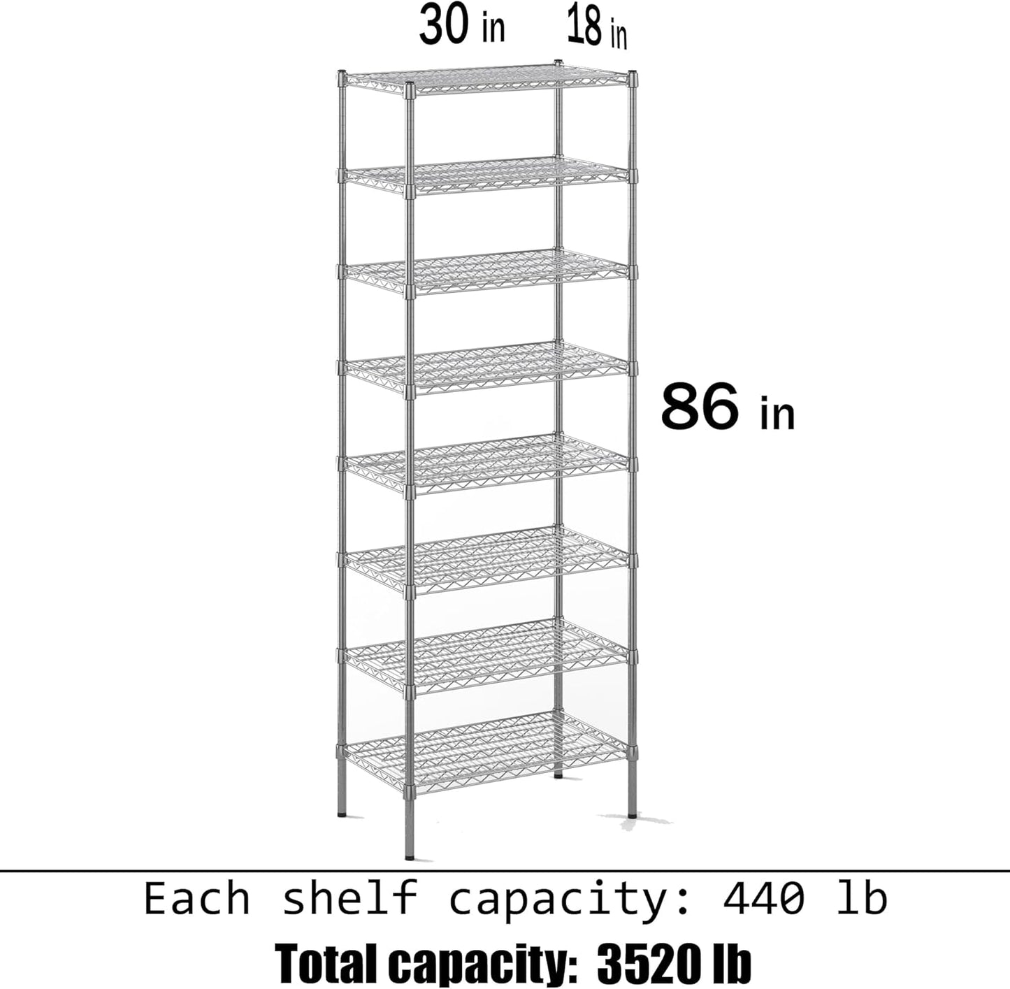 18" Deep x 30" Wide x 86" Height Wire Shelving Kit | 8-Tier | NSF Commercial Storage Rack Unit
