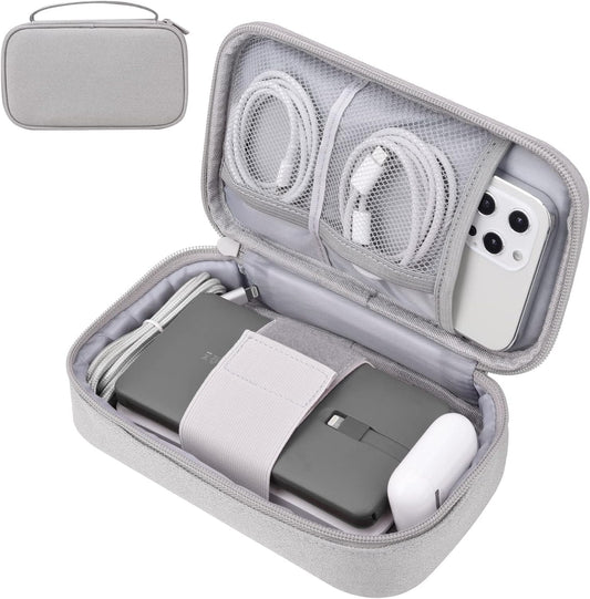 Electronic Organizer Travel Case, Cable Organizer Bag for Charger & Cord, Tech Accessories, External Hard Drive (Small, Light Grey)